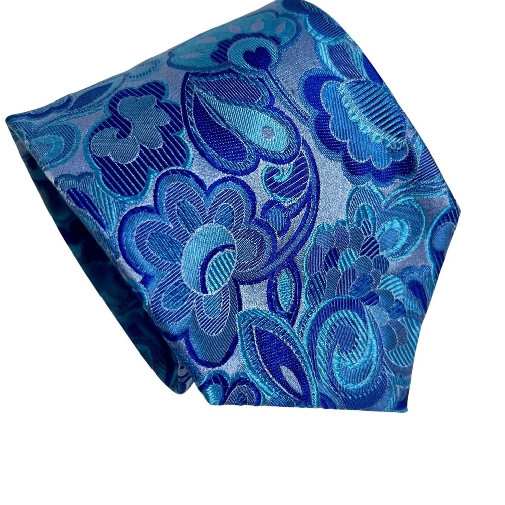 Mens Altea Made in England Floral Woven Silk Floral Blue Tie 60"